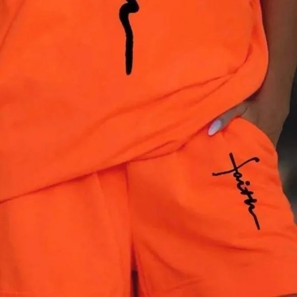 Deep Sunset Orange Two Piece Shorts & Top